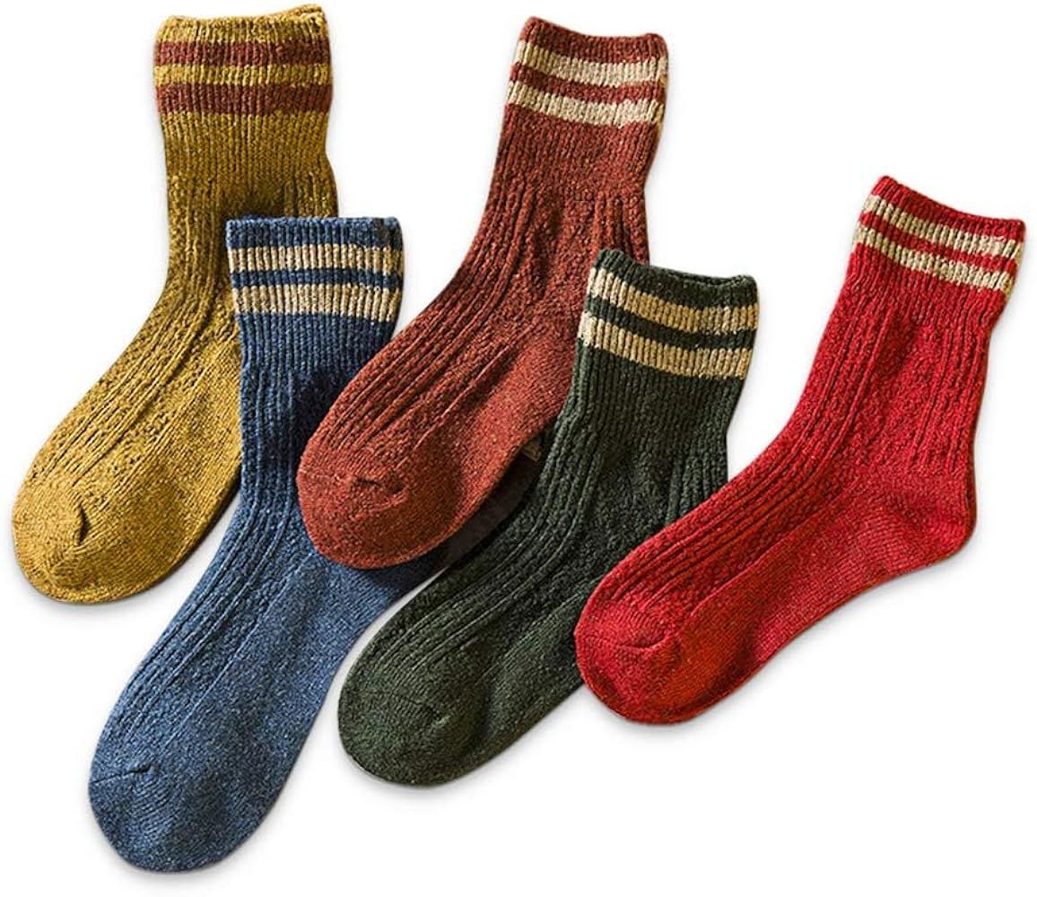 IIG 5 Pairs Women's Vintage Style Thick Wool Warm Winter Crew Socks | Amazon (US)