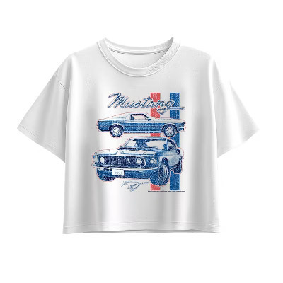 Girls' Ford 69 Mustang Short Sleeve Boxy Graphic T-Shirt - White - Small | Target