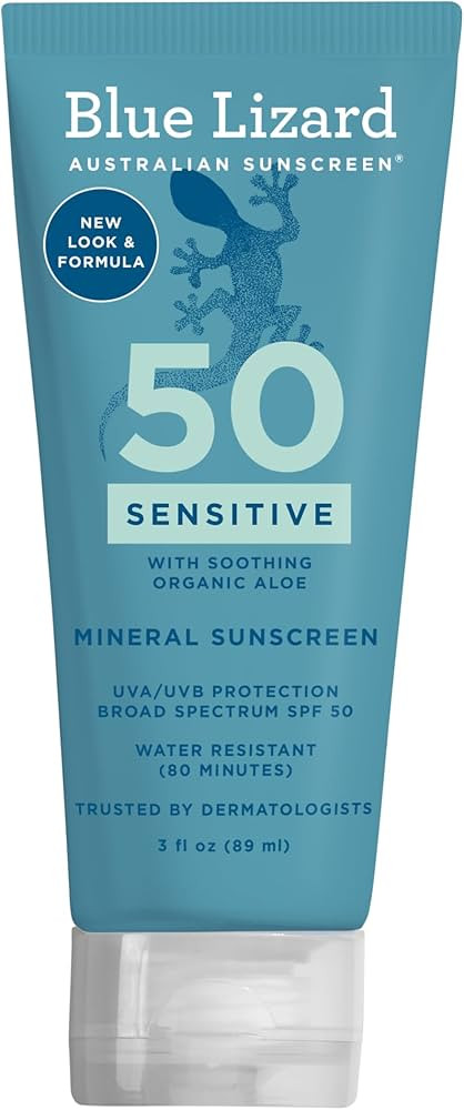 Blue Lizard SENSITIVE Mineral Sunscreen with Zinc Oxide, SPF 50+, Water Resistant, UVA/UVB Protec... | Amazon (US)