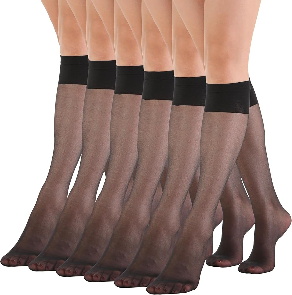 EVERSWE 6 Pairs Women's Sheer Knee High Stockings 15D | Amazon (US)