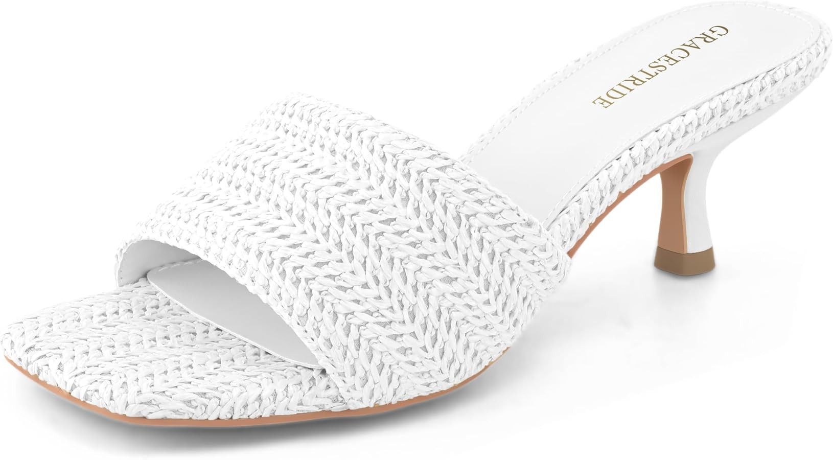 Raffia Kitten Heels for Women Woven Square Toe Mules Slip On Slide Sandals Summer Dress Shoes for... | Amazon (US)