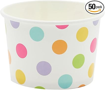 50-Count Paper Ice Cream Sundae Cups, Yogurt Dessert Bowls, Rainbow Polka Dots Party Supplies, 8-... | Amazon (US)