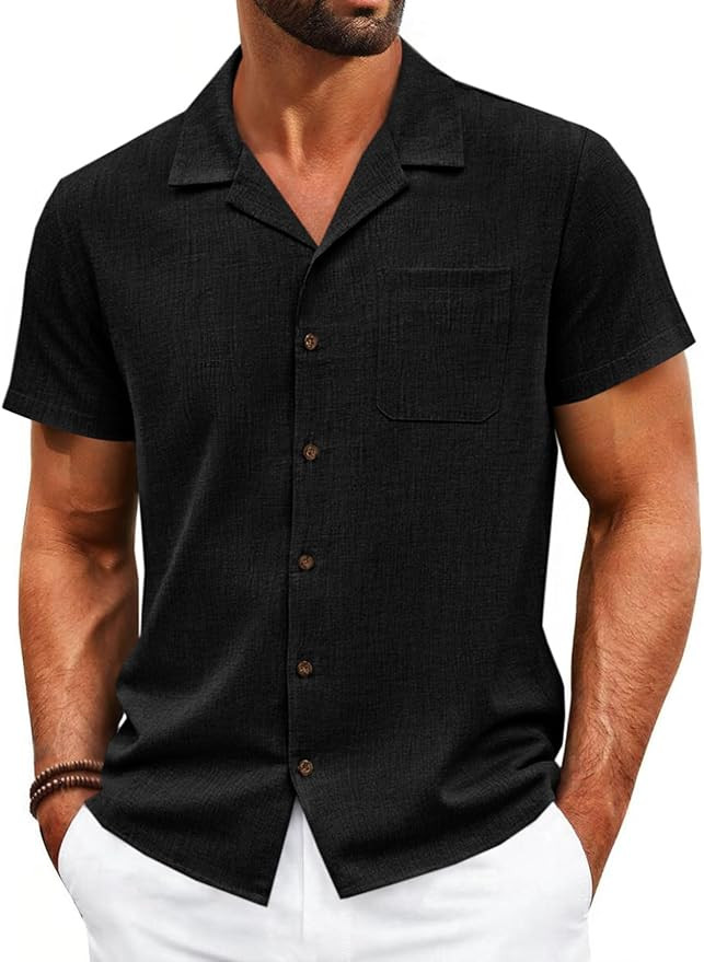 Runcati Mens Button Down Shirt Short Sleeve Cuban Casual Shirts Summer Beach Vacation Wedding Top... | Amazon (US)