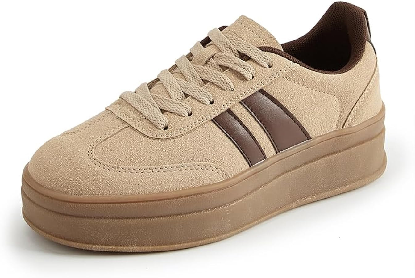 Women's Chunky Platform Sneakers - Retro Vintage Leather Casual Tennis Shoes- Thick Rubber Gum So... | Amazon (US)