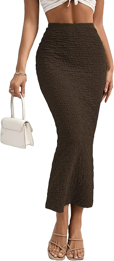 GORGLITTER Women's High Waisted Flowy Long Pencil Skirts Ribbed Knit Bodycon Maxi Skirt Summer Tr... | Amazon (US)