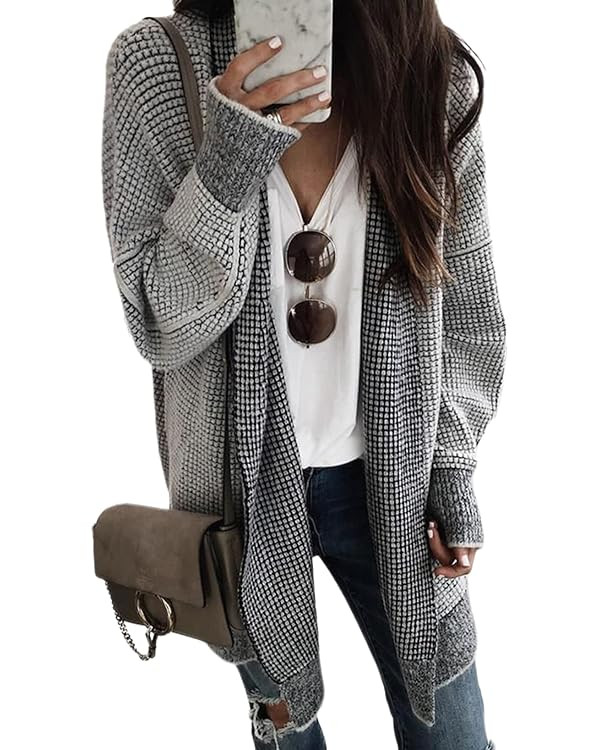 Sidefeel Womens 2025 Fall Outfits Long Sleeve Open Front Cardigan Sweaters Oversized Checkered Ch... | Amazon (US)