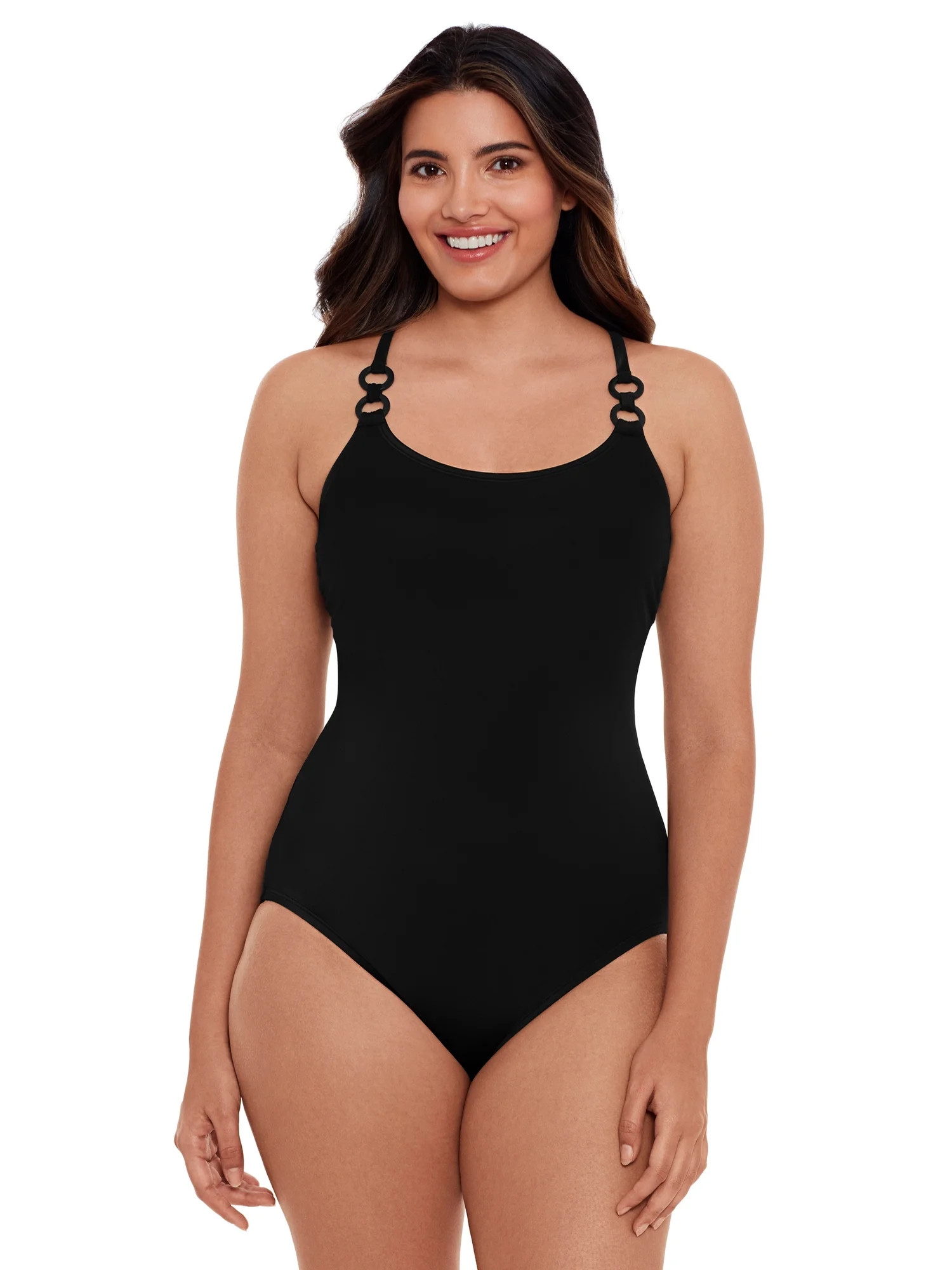 Time and Tru Women's and Women’s Plus Double Ring Strap One Piece Swimsuit | Walmart (US)
