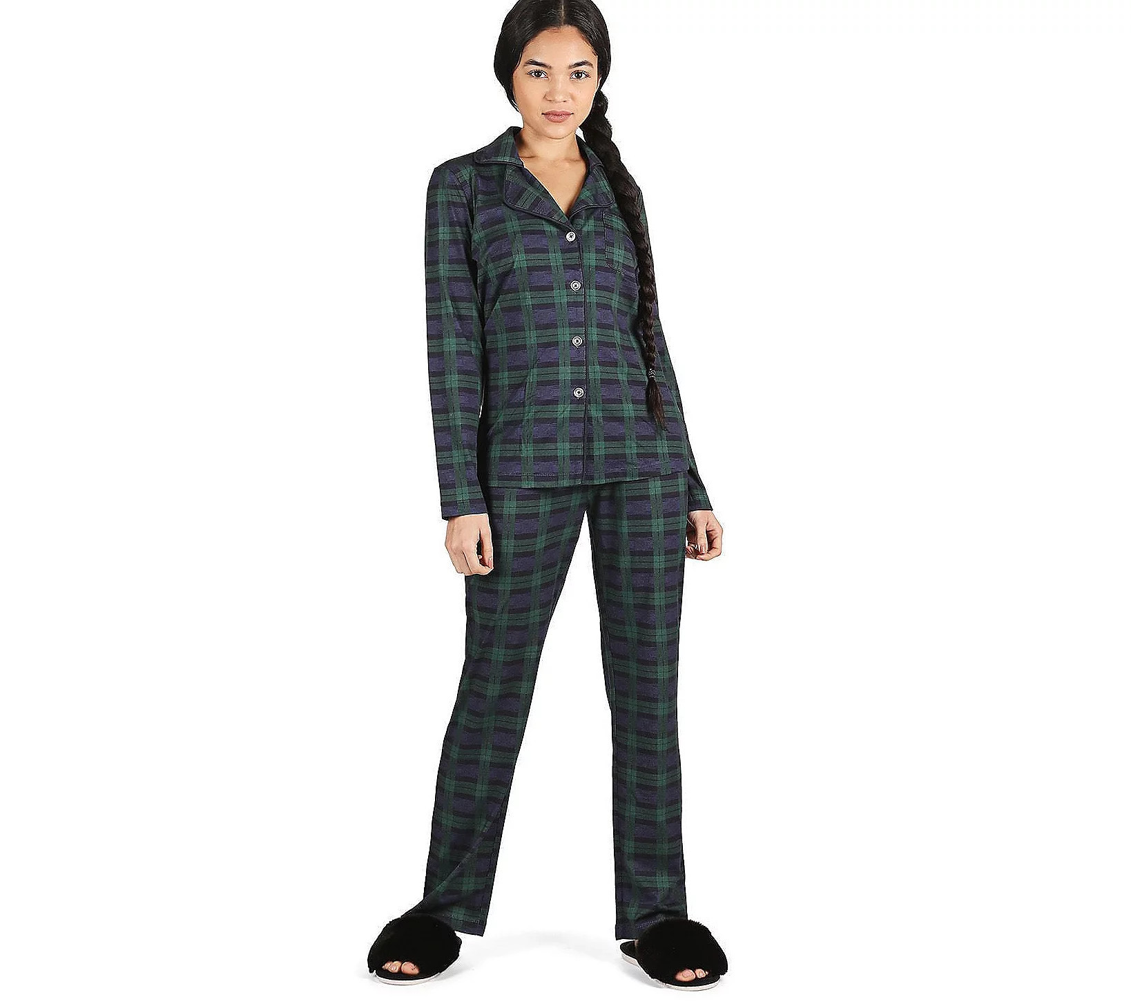Memoi Women's Plaid Button-Up Notch Collar Pajama Set | QVC