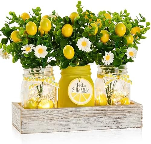 Lemon Kitchen Decor, Centerpieces for Tables, Mason Jar Lemon Party Decorations for Home, Fake Ar... | Amazon (US)