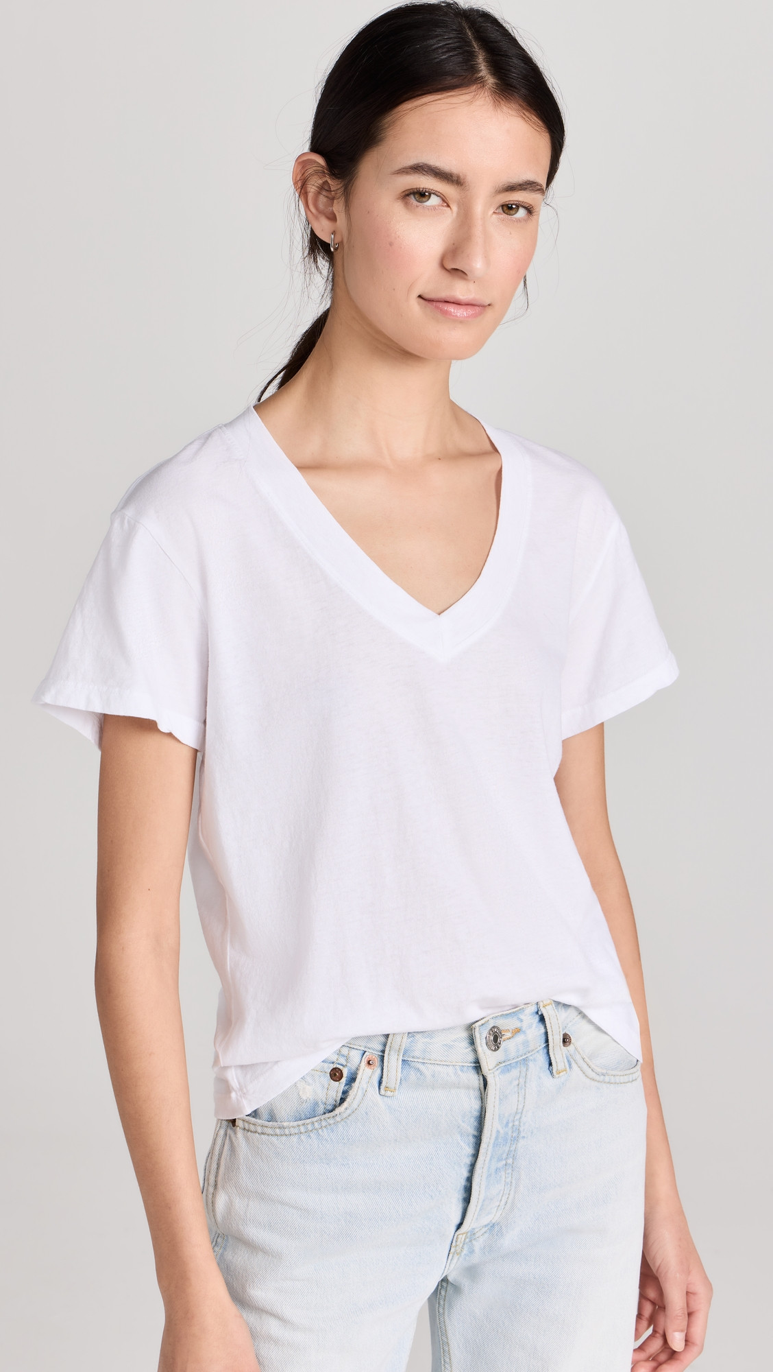 perfectwhitetee Hendrix Cotton Boxy V Neck Tee White S | Shopbop