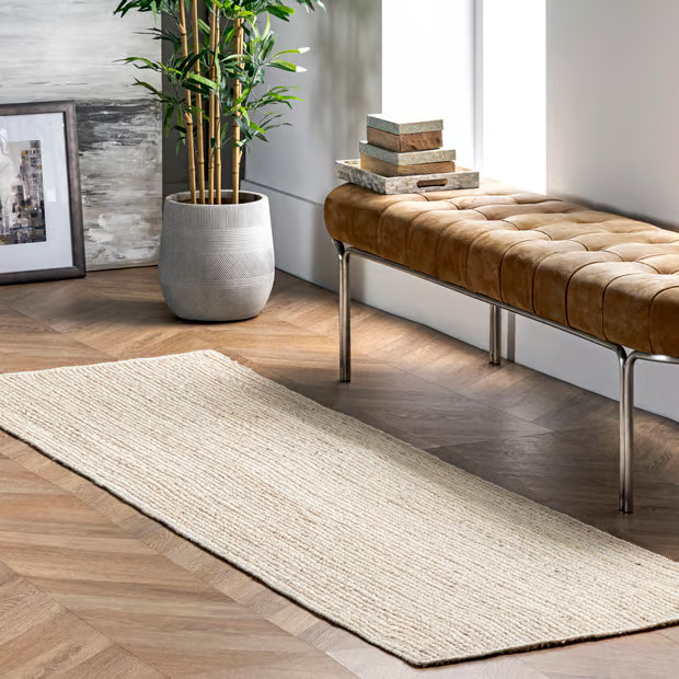 Off White Jute Braided 2' 6" x 10' Area Rug | Rugs USA