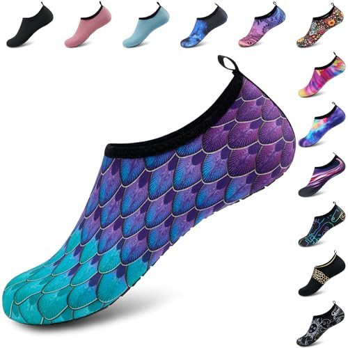 Water Shoes Quick-Dry Aqua Socks Barefoot Slip-on Beach Pool Swim River Yoga Surf Water Sport for Women Men FishScales-44/45 | Amazon (US)