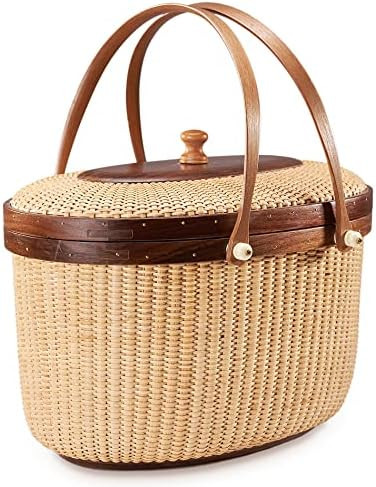Nantucket Style Basket Picnic Basket Rattan Handmade Products Woven Sewing Storage Basket Two Swi... | Amazon (US)