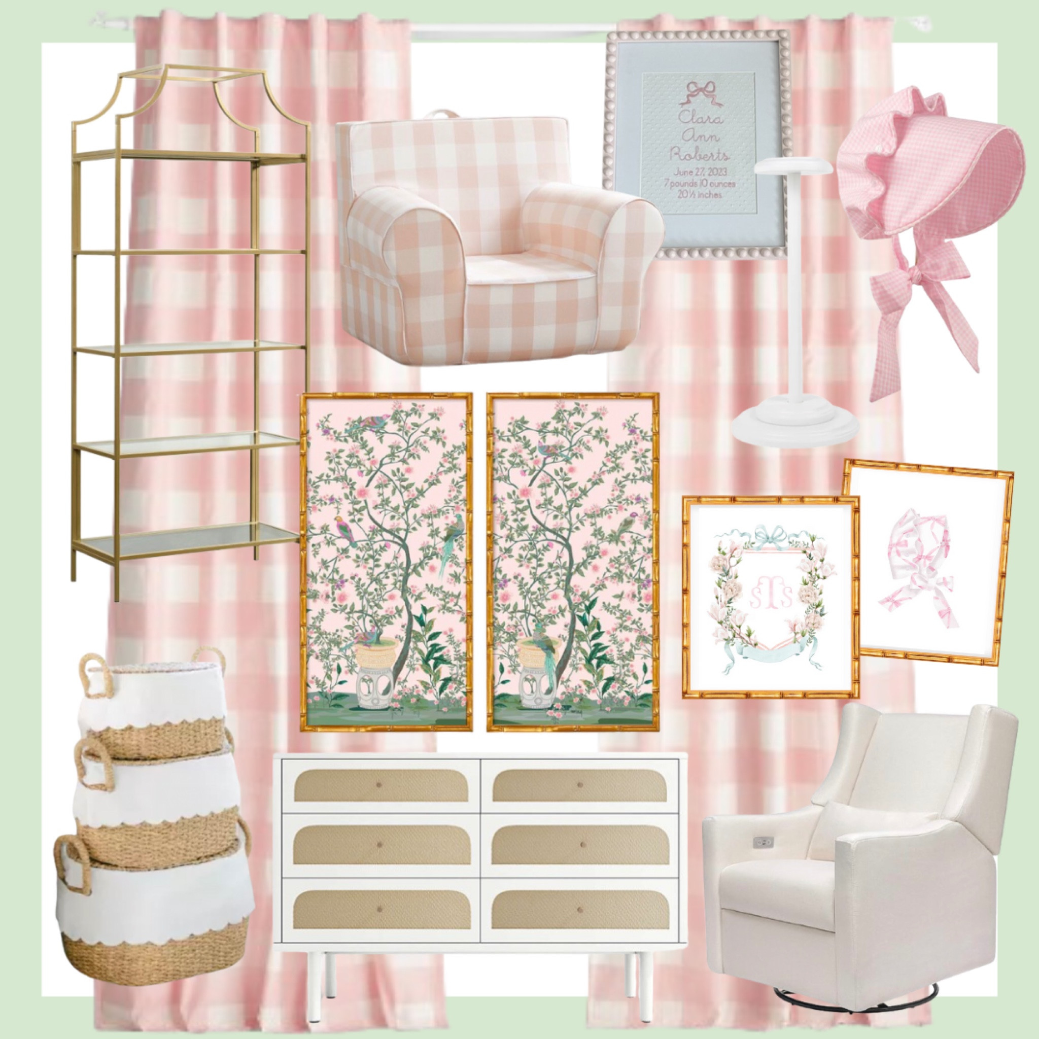 Nursery ideas for your sweet baby girl, including lots of gingham and chinoiserie 💕