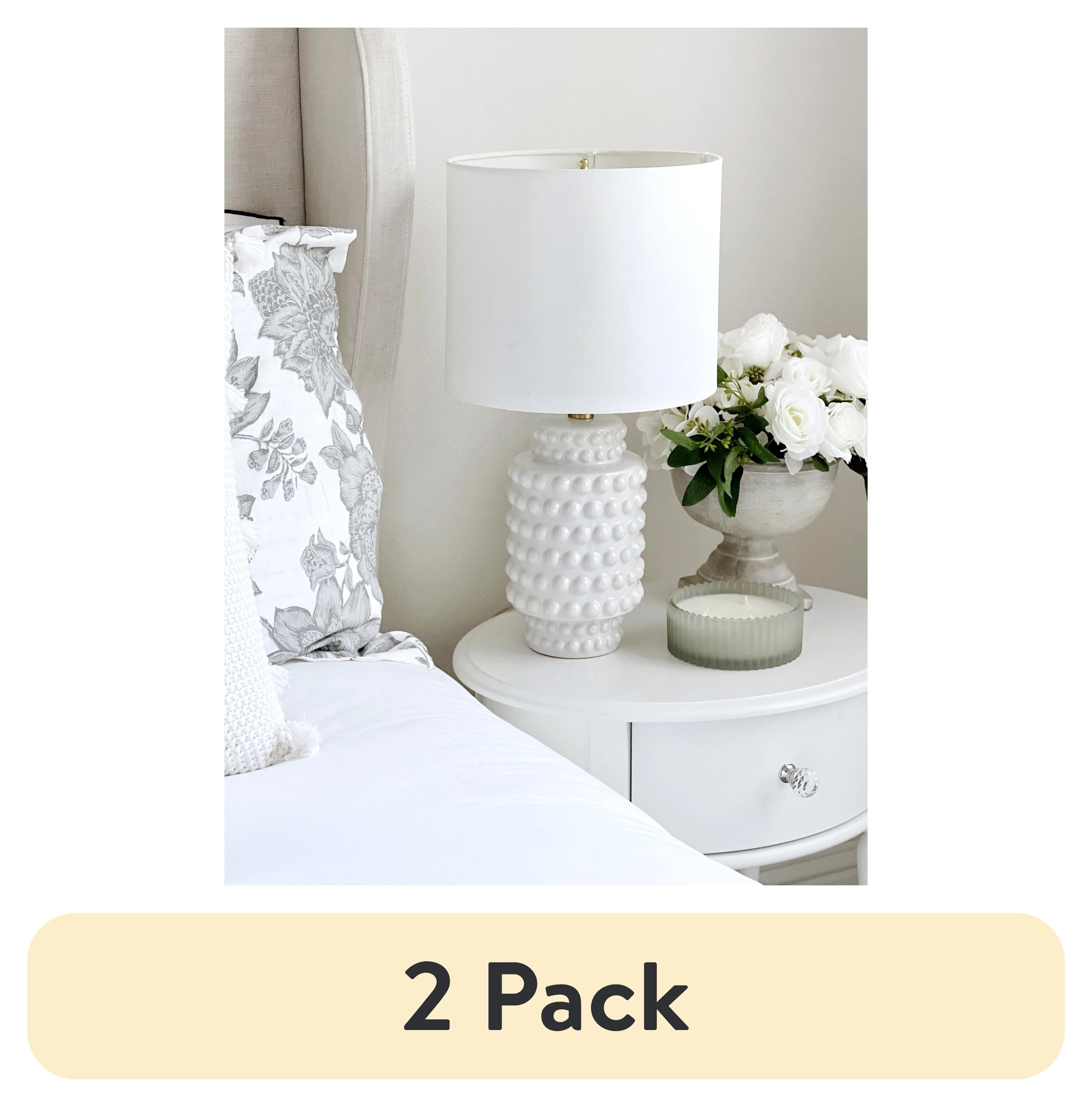 (2 pack) My Texas House 21'' Table Lamp with White Fabric Drum Shade Transitional Table Light Fix... | Walmart (US)