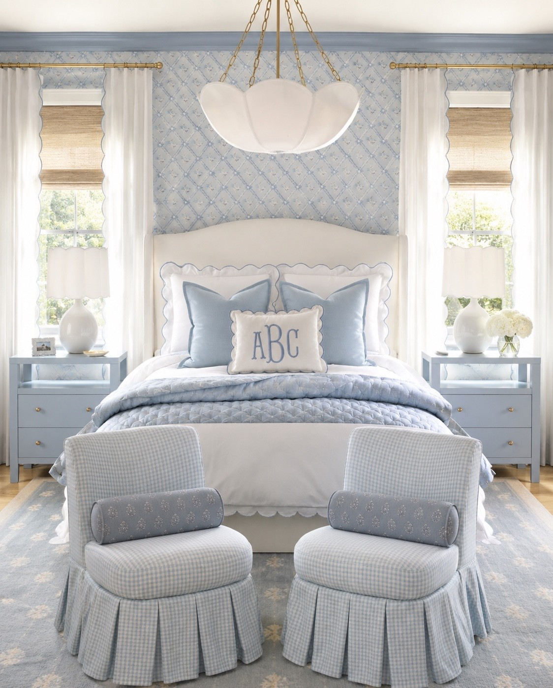 A pattern filled bedroom in white and blue

#LTKHome #LTKKids #LTKSaleAlert