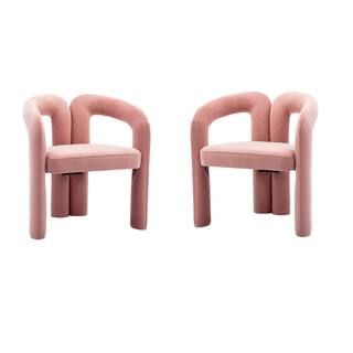 Contemporary Designed Pink Velvet Upholstered Accent Arm Chair Dining Chair Barrel Side Chairs (2... | The Home Depot