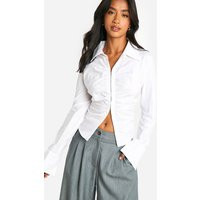 boohoo Dames Petite Getailleerde Blouse met Ruches | White | Maat: 34 | Boohoo.com (NL)