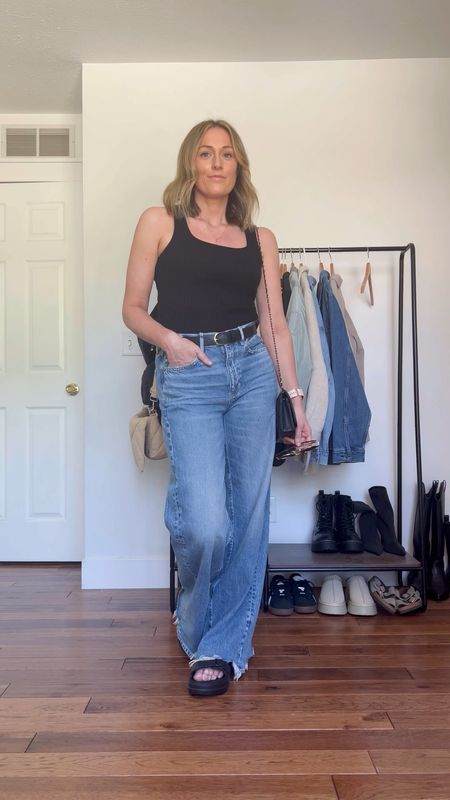 Spring outfit. Spring outfit idea. Summer outfit. Summer outfit idea. Basic tank. Fitted tank. Wide leg jeans. Baggy jeans. 90’s jeans. Platform sandals. Basic mom outfit. Casual outfit idea. Casual outfit. Everyday outfit. Mom outfit. 

#LTKFindsUnder50 #LTKFindsUnder100 #LTKSeasonal