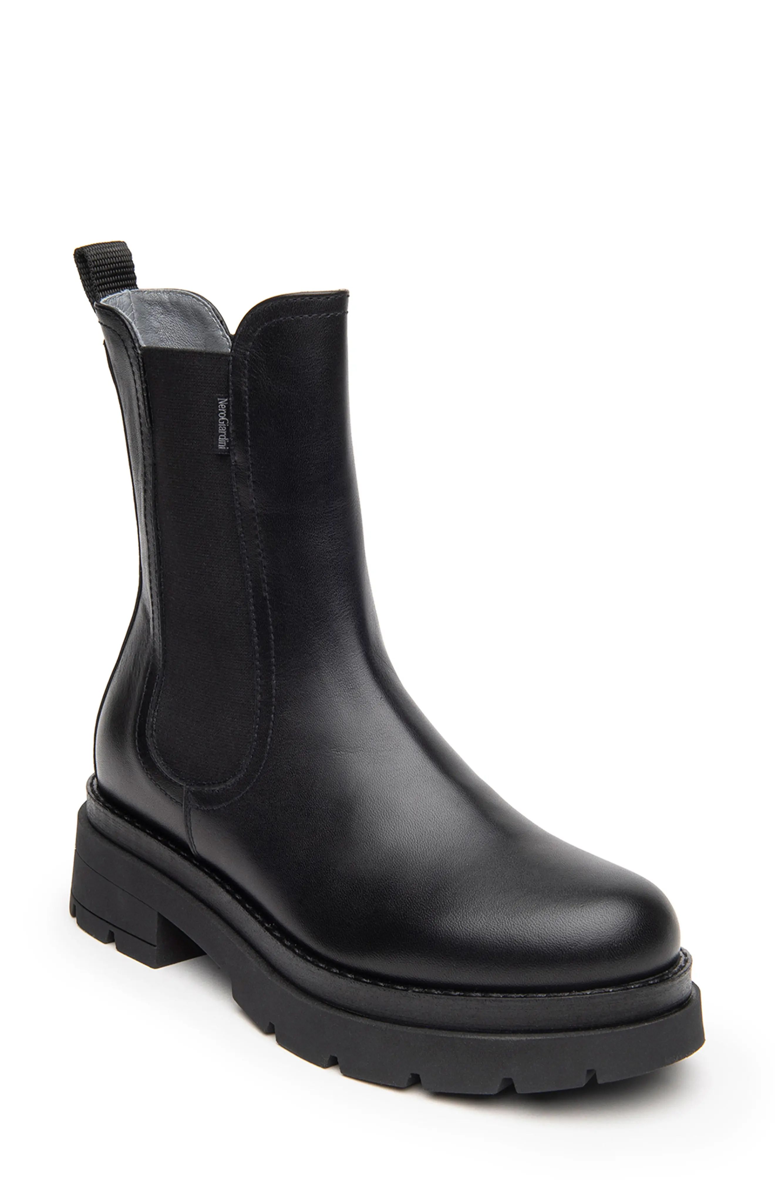NeroGiardini Lug Sole Chelsea Boot in Black at Nordstrom, Size 7Us | Nordstrom