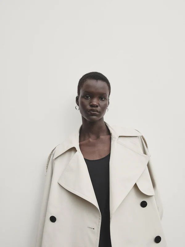 Short 100% cotton trench coat with lapel | Massimo Dutti UK
