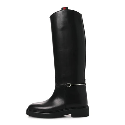 Shiny Calfskin Michelangelo Slim Horsebit Riding Boots 36 Black | FASHIONPHILE (US)
