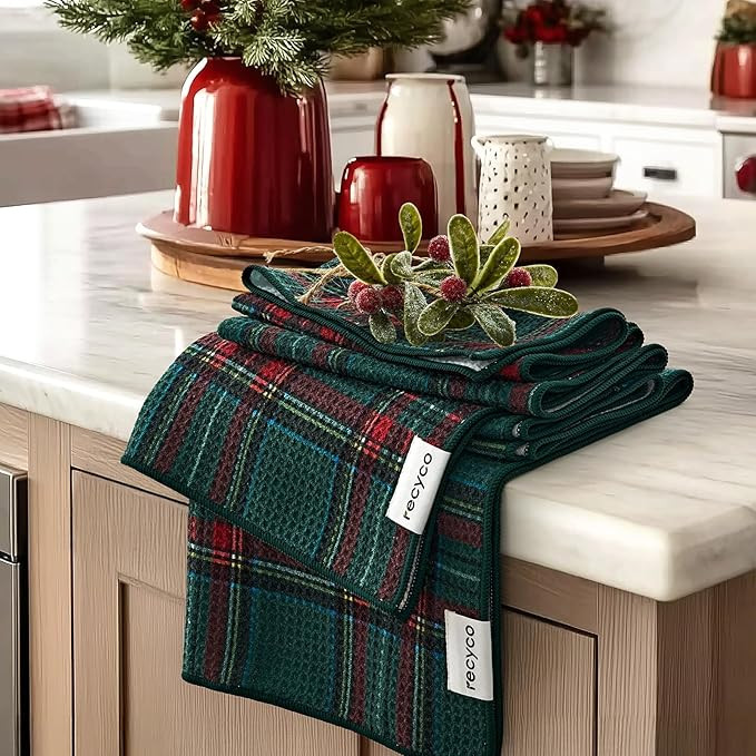 RECYCO Christmas Waffle Kitchen Towel Set of 2 - Quick Dry Microfiber Sustainable Dish Towels - U... | Amazon (US)