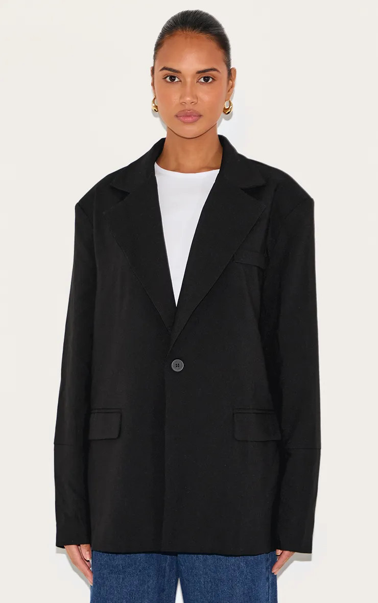 Black Boxy Drop Shoulder Oversized Dad Blazer | PrettyLittleThing UK