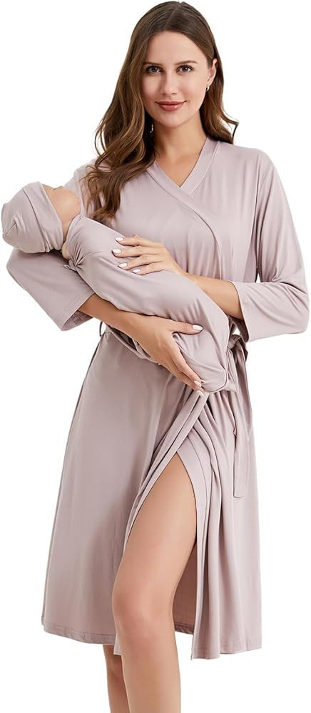 Galabloomer Maternity Robe and Baby Receiving Blanket, Matching Mommy Labor Delivery Robe and Swa... | Amazon (US)