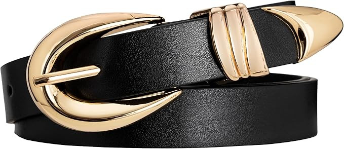 Womens Black Belt with Gold Buckle Fashion Womens Leather Belts for Jeans Pants | Amazon (US)