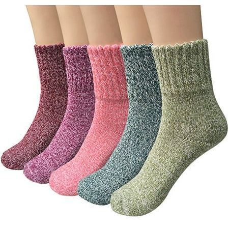 Loritta 5 Pairs Womens Vintage Style Winter Warm Thick Knit Wool Cozy Crew Socks Free size Multicolo | Walmart (US)