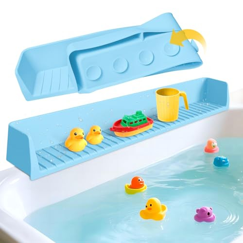 Splash Guard for Bathtub Kids - Silicone Bathtub Splash Guard with 11 Suction Cups, Bath Tub Play Shelf for Kids & Toy Holder, Prevent Water Spill in Bathroom, Fun Bath Time for Toddlers Baby, Blue | Amazon (US)