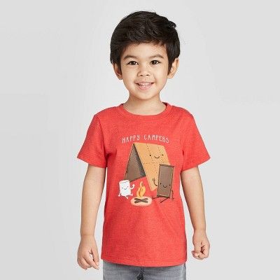 Toddler Boys' Short Sleeve Happy Campers Graphic Stripe T-Shirt - Cat & Jack™ Red | Target