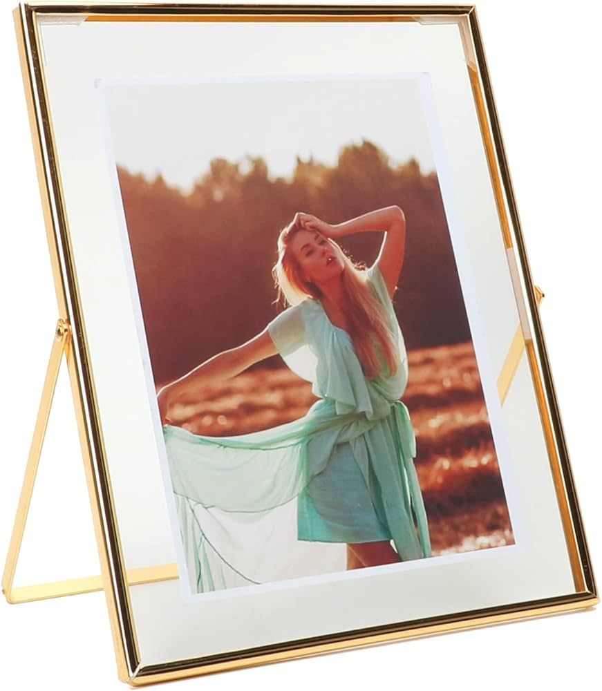 AhaGo Floating Frame (Gold, 8"x10"), For Multiple Photo Sizes (7x9, 6x8, 5x7), Vertical Adjustabl... | Amazon (US)