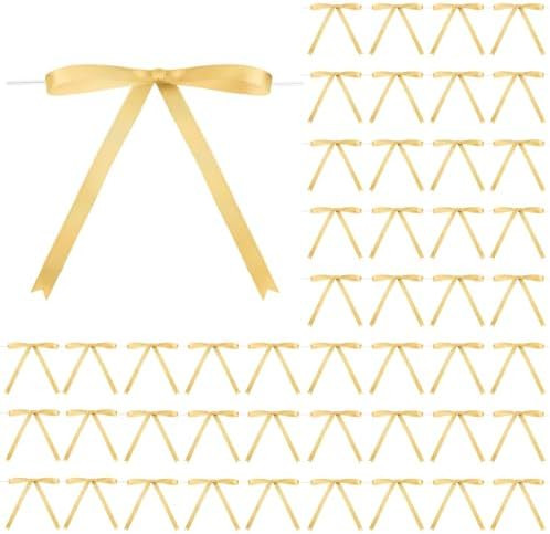 Riceshoot Gold 50 Pcs Stain Ribbon Bows 5x7 Inch Twist Tie Bows for Gift Wrapping Cake Treat Bags... | Amazon (US)