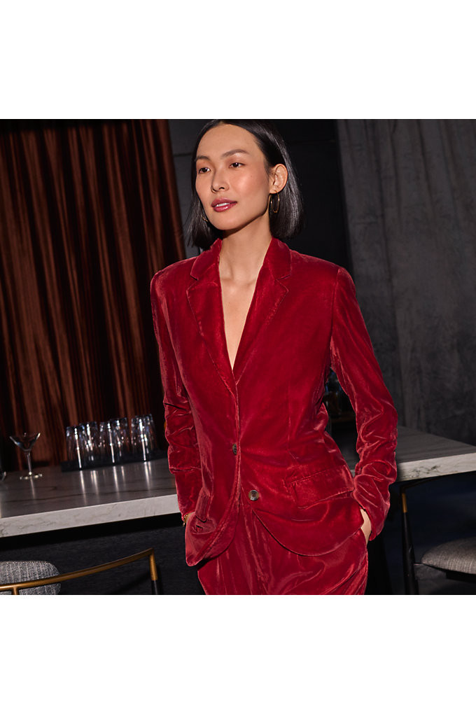 Women's Drapey Velvet Blazer - Lands' End - Red - 8 | Lands' End (US)