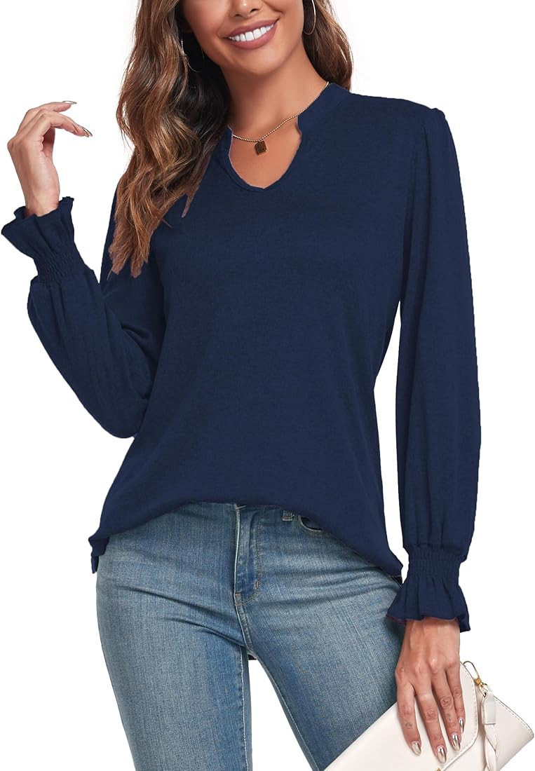 lionstill Women's Long Sleeve Tunics Casual V-Neck Top Fashion Loose Shirt | Amazon (US)