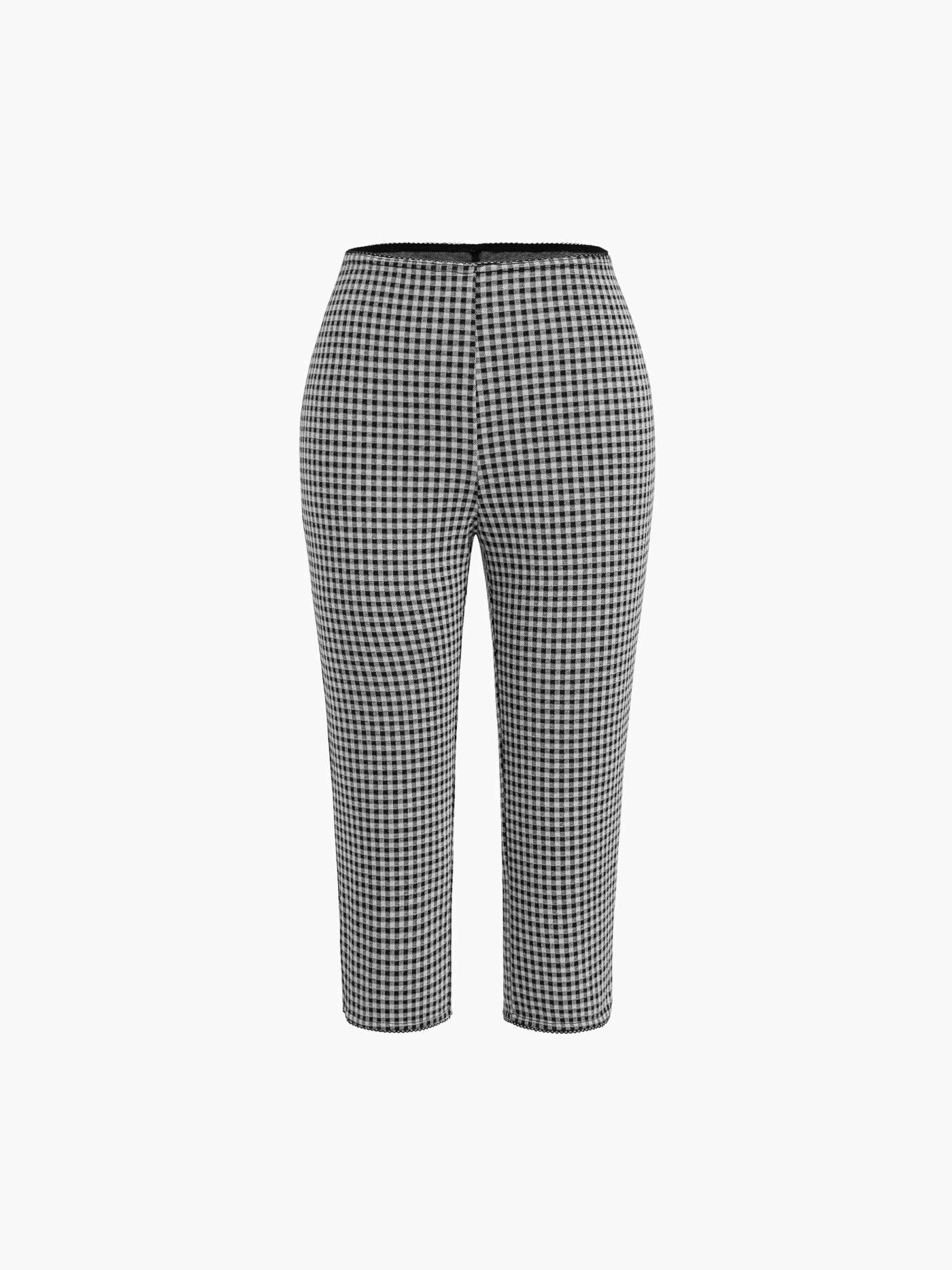 Knit Fabric Gingham Ruched Capris  For Daily Casual | Cider