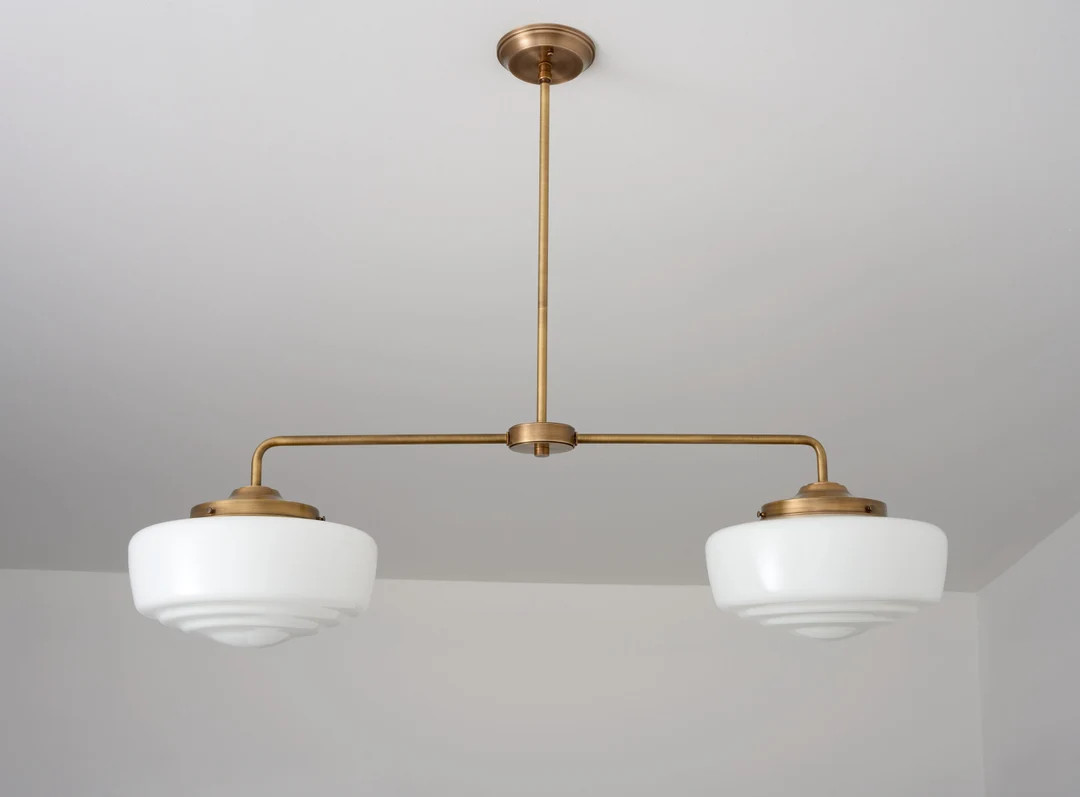 Modern Schoolhouse - Lighting Fixture - Milk Glass Fixture - Brass Chandelier | Etsy (CAD)