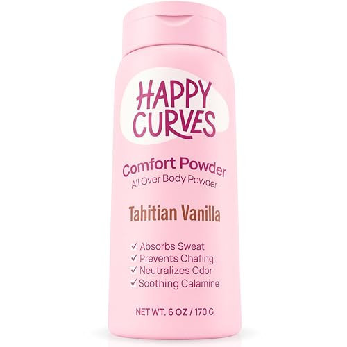 HAPPY CURVES Comfort Powder: Talc Free Anti Chafe Body & Foot Dusting Powder Deodorant to Control Inner Thigh Chafing, and Private Areas 6oz (Pack of 1) - Tahitian Vanilla | Amazon (US)