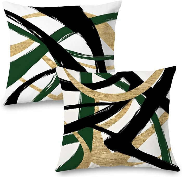 Black Gold Green Pillow Covers, Abstract Black and Gold Pillow Covers 18x18 Set of 2, Modern Boho... | Amazon (US)