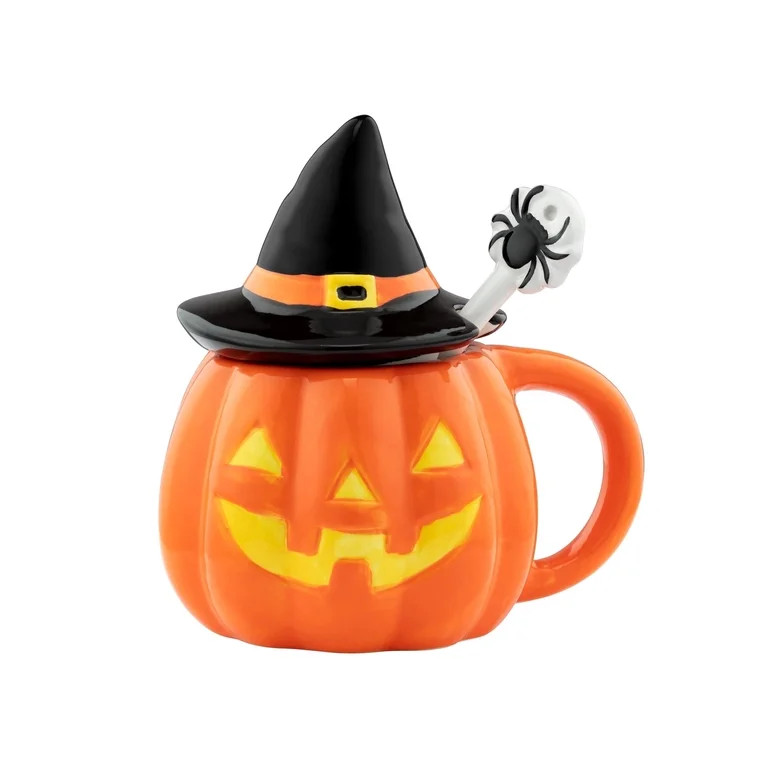 Mr. Halloween 18 oz Lidded Jack-O-Lantern Ceramic Mug with Spoon | Walmart (US)