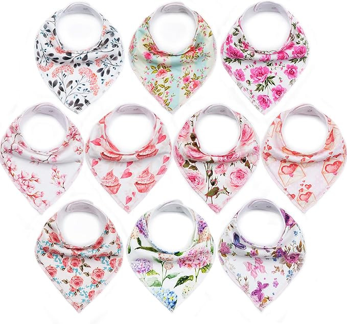Amazon.com: 10-Pack Baby Bandana Bibs Upsimples Baby Girl Bibs for Drooling and Teething, Super A... | Amazon (US)