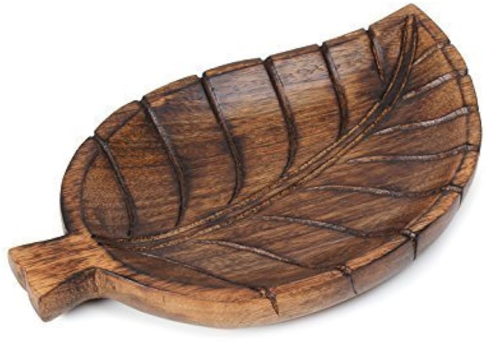 NIRMAN - Decorative Tray Wooden Leaf Design Serving Tray Platter Breakfast Table Kitchen Décor | Amazon (US)