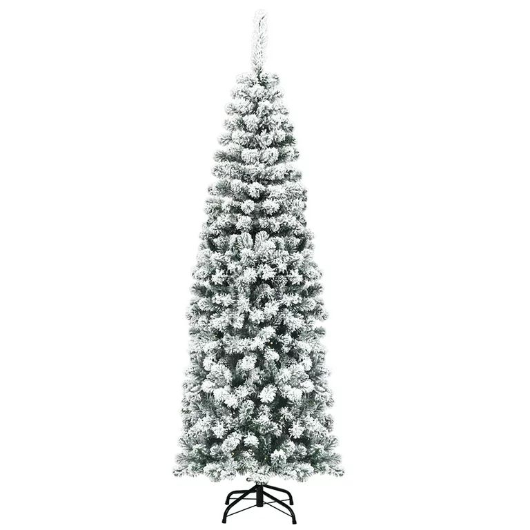 Costway 6Ft Unlit Hinged Snow Flocked Artificial Pencil Christmas Tree w/ 500 Branch Tip - Walmar... | Walmart (US)