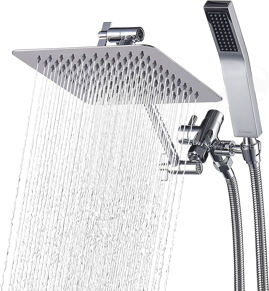 G-Promise All Metal Dual Square Rain Shower Head Combo - 8" | Handheld Shower Wand with 71" Extra... | Amazon (US)