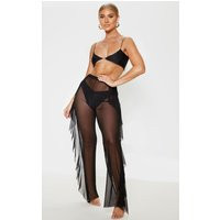 Black Frill Side Mesh Beach Trousers | PrettyLittleThing UK