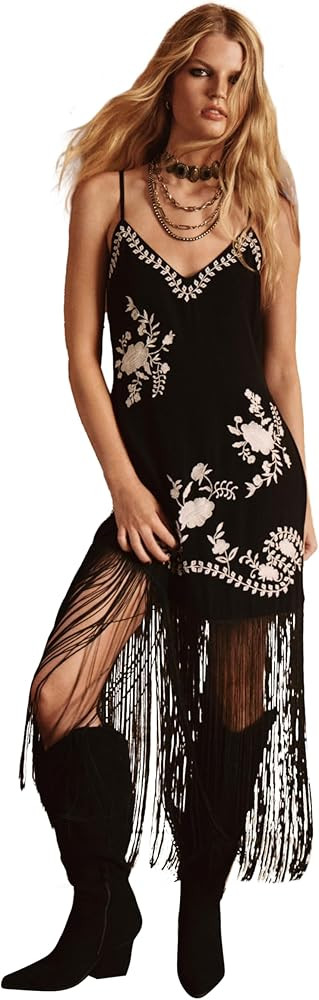 Nasty Gal Women's Hand Embroidered Scallop Tassel Hem Mini Dress | Amazon (US)