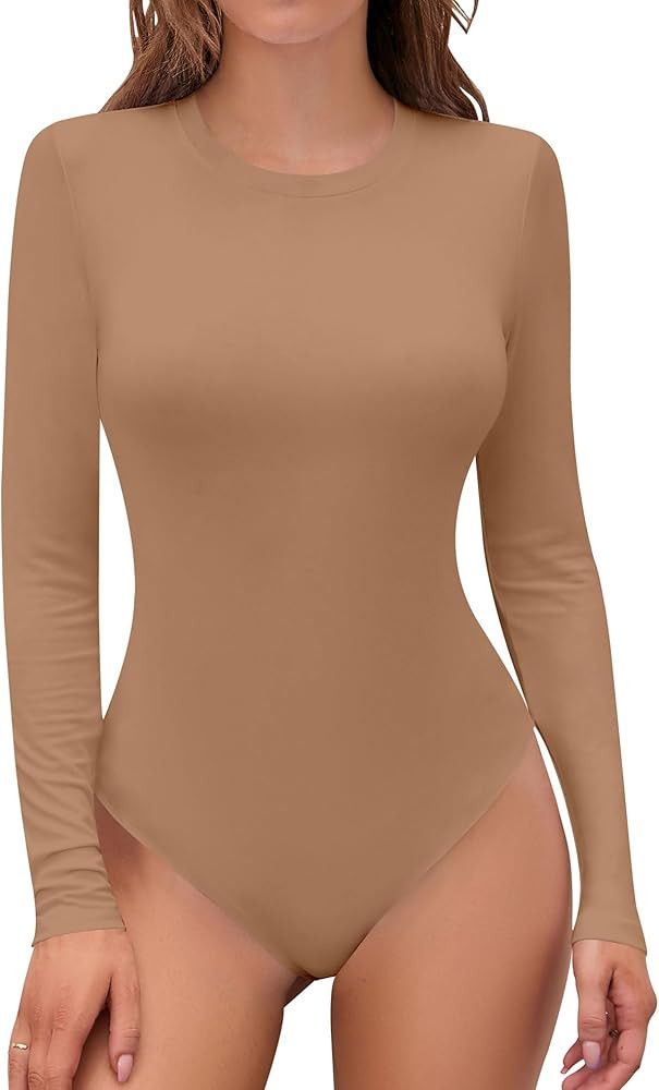 SHEIUGU Women’s Sleeveless Long Sleeve Crew Neck Ribbed Stretchy Slim Fit Tops Bodysuit Basic J... | Amazon (US)