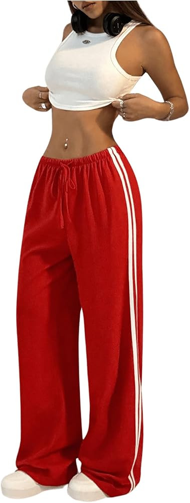SHENHE Women's Wide Leg Loose Sweatpants Low Rise Y2k Drawstring Workout Sports Pants | Amazon (US)